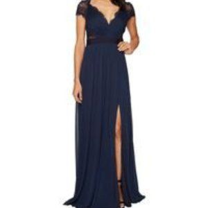 SIZE:18 ADRIANNA PAPELL MIDNIGHT (NAVY BLUE) STRETCH TULLE GOWN W/SEQUINS